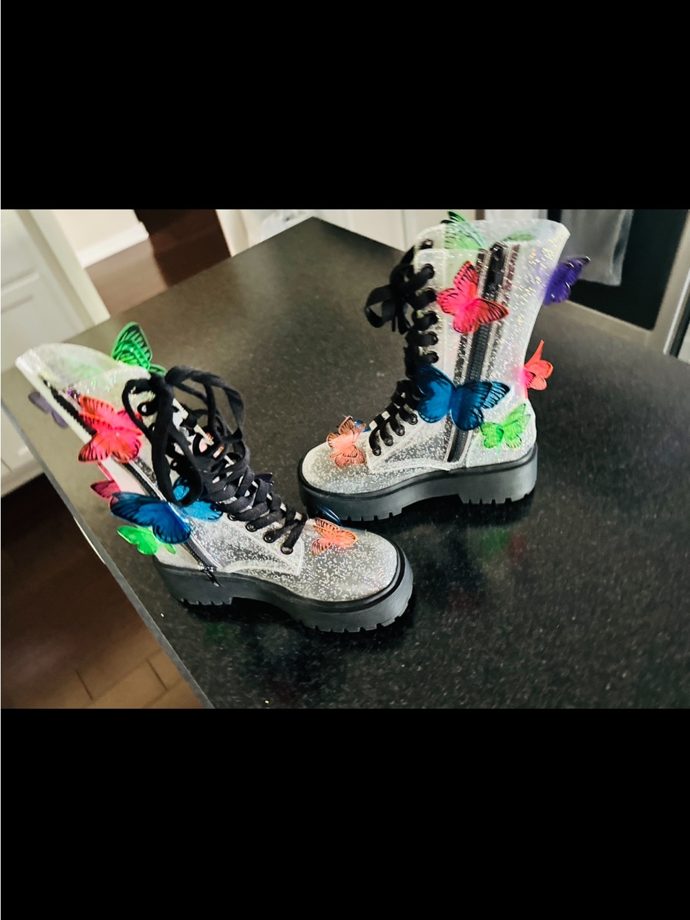 Club Exx Dolls Kill 3D Glitter Butterfly Combat Boots Size 7 - Picture 3 of 12